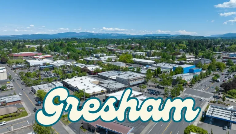 Aerial view of Gresham, Oregon with downtown in background